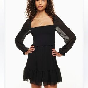 Wilfred Black‎ Square Neck Smocked Long Sleeve Tiered Ruffle Mini Dress XXS
